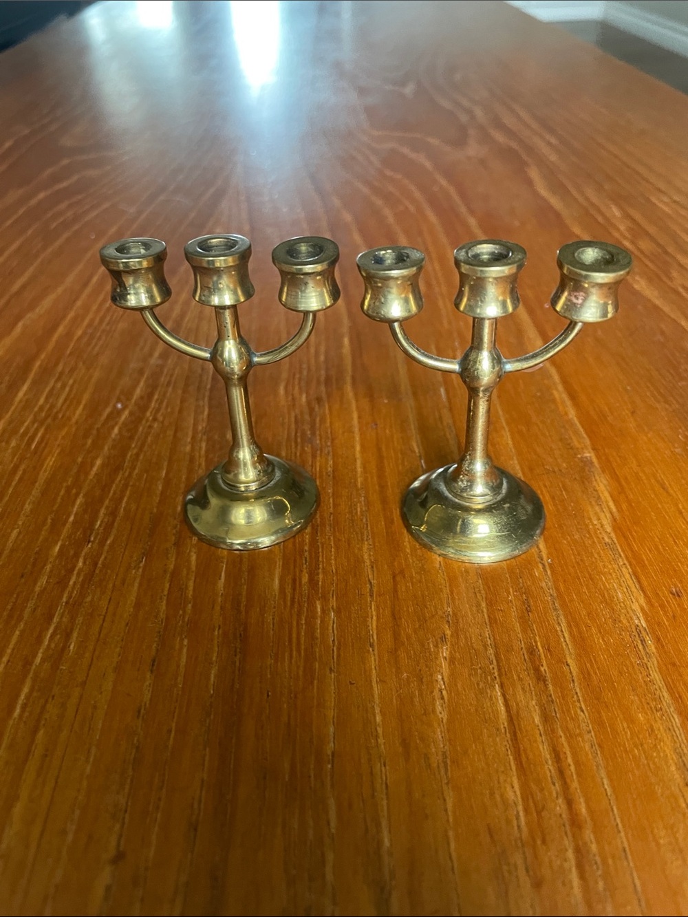 Vintage Brass-Tone 3-Arm Mini Candelabra Pair